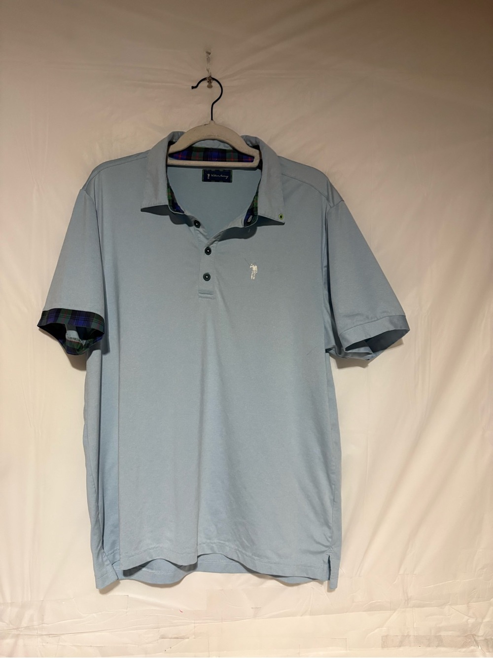 William Murray Golf Light Blue Polo with Plaid Trim
